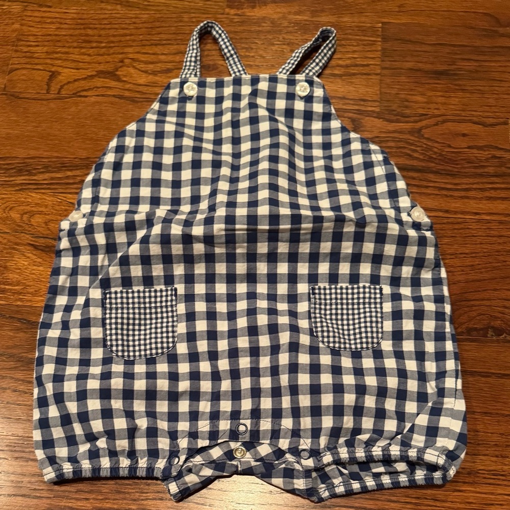 Janie & Jack Navy Blue Checkered Overalls